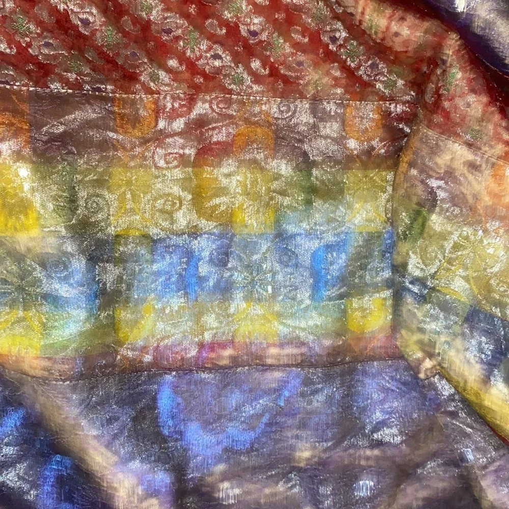 vintage euc cashmere & silk antique silk multilayered thick gold leaf oversized! - Picture 16 of 17